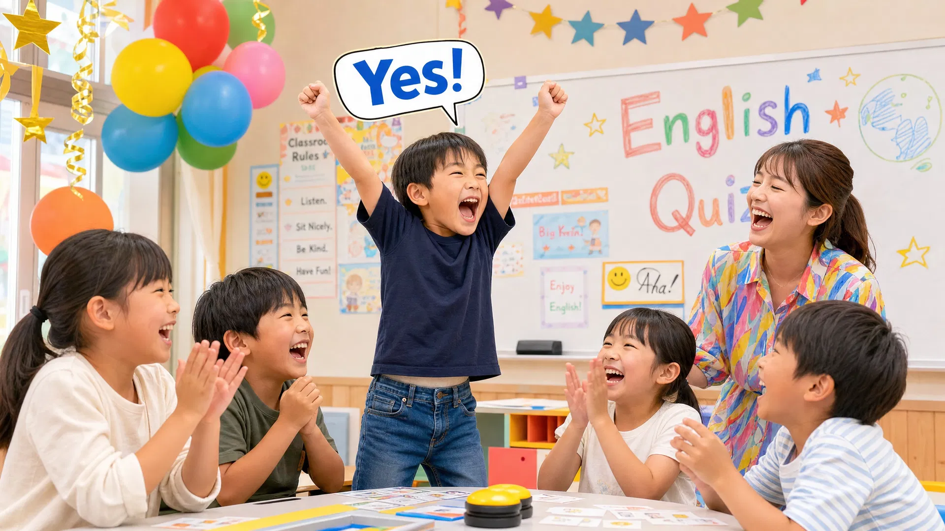 英語クイズで大盛り上がり